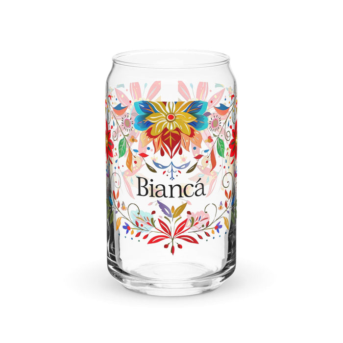 Bianca Exclusive Name Art Piece Can-Shaped Glass Home Office Work Mexican Spanish Pride Gift Cup One-Of-A-Kind Calligraphy Glass | B22 Mexicada 16 oz