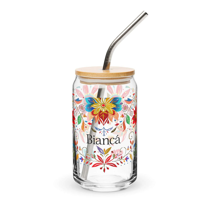 Bianca Exclusive Name Art Piece Can-Shaped Glass Home Office Work Mexican Spanish Pride Gift Cup One-Of-A-Kind Calligraphy Glass | B22 Mexicada 16 oz With Lid & Straw