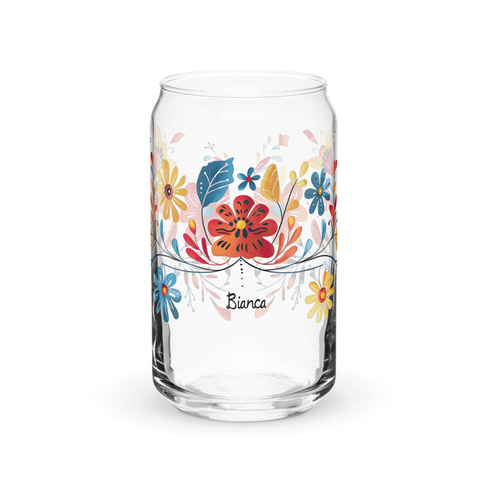 Bianca Exclusive Name Art Piece Can-Shaped Glass Home Office Work Mexican Spanish Pride Gift Cup One-Of-A-Kind Calligraphy Glass | B25 Mexicada 16 oz