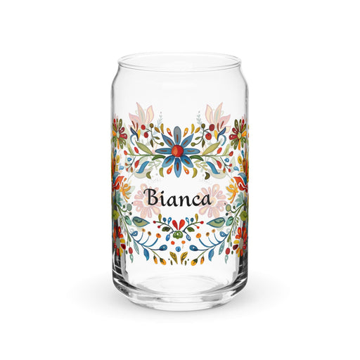 Bianca Exclusive Name Art Piece Can-Shaped Glass Home Office Work Mexican Spanish Pride Gift Cup One-Of-A-Kind Calligraphy Glass | B5 Mexicada 16 oz (No Lid No Straw)