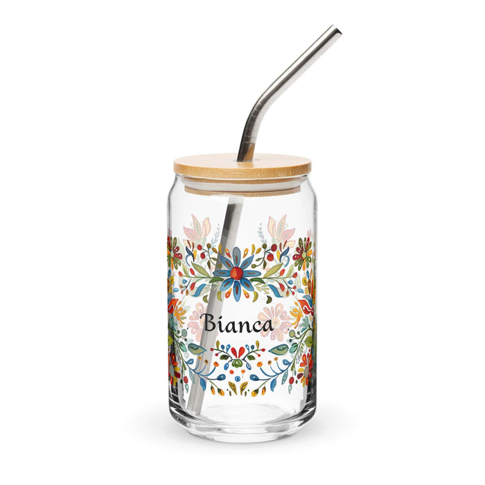 Bianca Exclusive Name Art Piece Can-Shaped Glass Home Office Work Mexican Spanish Pride Gift Cup One-Of-A-Kind Calligraphy Glass | B5 Mexicada 16 oz With Lid & Straw