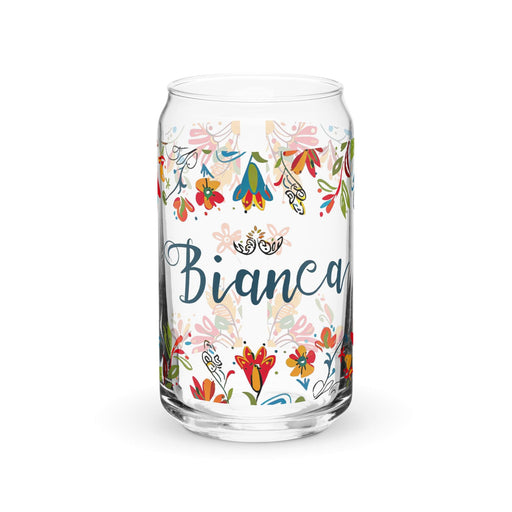 Bianca Exclusive Name Art Piece Can-Shaped Glass Home Office Work Mexican Spanish Pride Gift Cup One-Of-A-Kind Calligraphy Glass | B6 Mexicada 16 oz