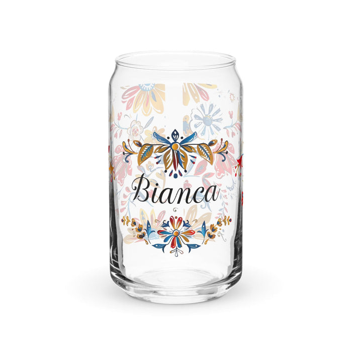 Bianca Exclusive Name Art Piece Can-Shaped Glass Home Office Work Mexican Spanish Pride Gift Cup One-Of-A-Kind Calligraphy Glass | B7 Mexicada 16 oz