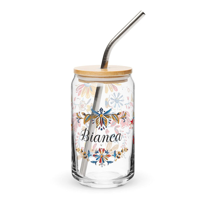 Bianca Exclusive Name Art Piece Can-Shaped Glass Home Office Work Mexican Spanish Pride Gift Cup One-Of-A-Kind Calligraphy Glass | B7 Mexicada 16 oz With Lid & Straw