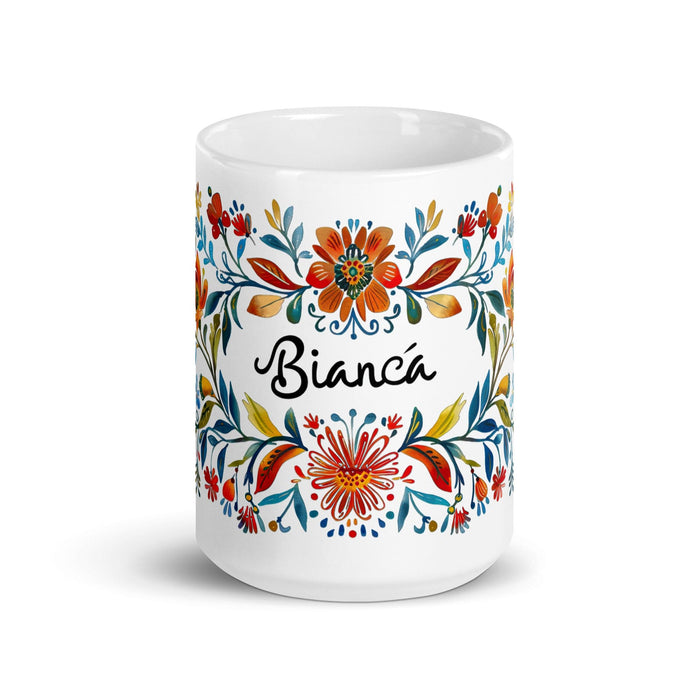 Bianca Exclusive Name Art Piece Home Office Work Coffee Mug Mexican Spanish Pride Gift Cup One-Of-A-Kind Calligraphy White Glossy Mug | B13 Mexicada