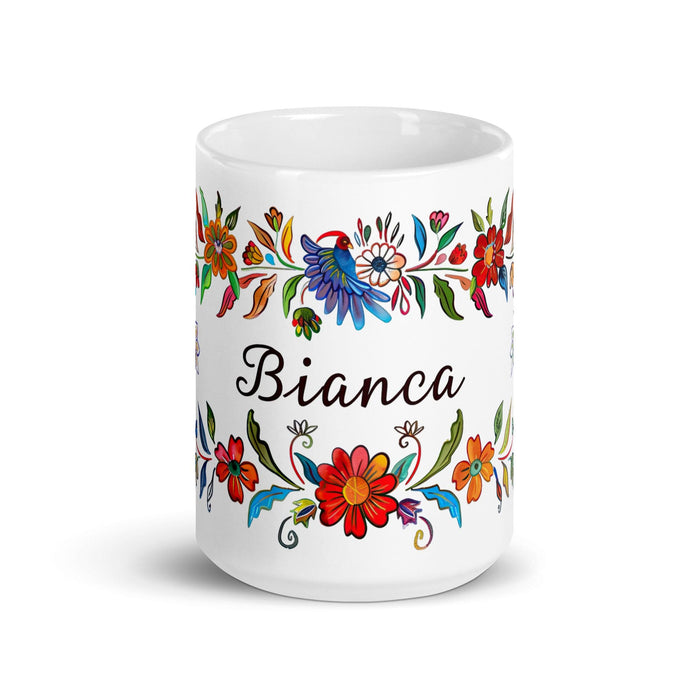 Bianca Exclusive Name Art Piece Home Office Work Coffee Mug Mexican Spanish Pride Gift Cup One-Of-A-Kind Calligraphy White Glossy Mug | B14 Mexicada