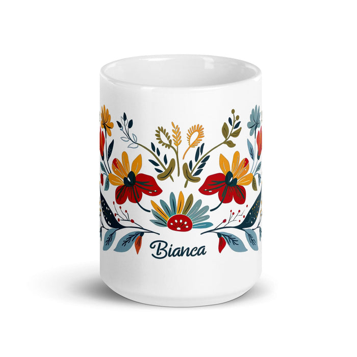 Bianca Exclusive Name Art Piece Home Office Work Coffee Mug Mexican Spanish Pride Gift Cup One-Of-A-Kind Calligraphy White Glossy Mug | B18 Mexicada