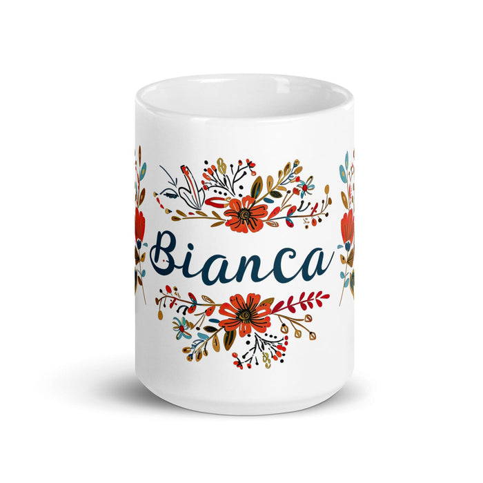 Bianca Exclusive Name Art Piece Home Office Work Coffee Mug Mexican Spanish Pride Gift Cup One-Of-A-Kind Calligraphy White Glossy Mug | B2 Mexicada