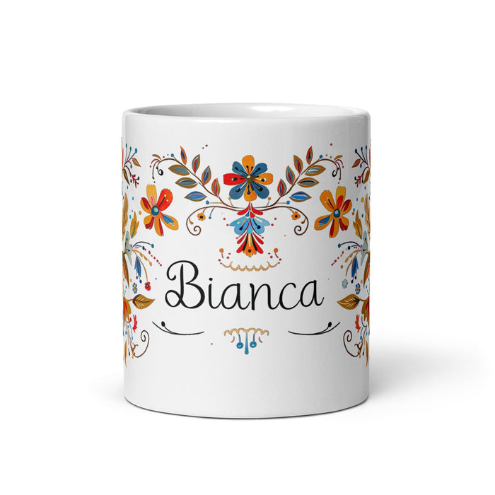 Bianca Exclusive Name Art Piece Home Office Work Coffee Mug Mexican Spanish Pride Gift Cup One-Of-A-Kind Calligraphy White Glossy Mug | B4 Mexicada