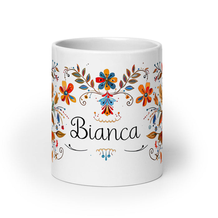 Bianca Exclusive Name Art Piece Home Office Work Coffee Mug Mexican Spanish Pride Gift Cup One-Of-A-Kind Calligraphy White Glossy Mug | B4 Mexicada