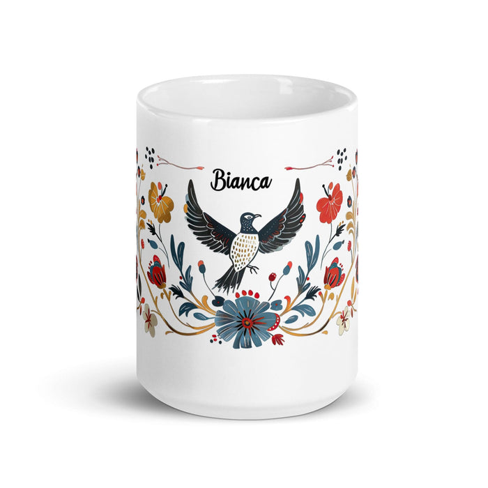 Bianca Exclusive Name Art Piece Home Office Work Coffee Mug Mexican Spanish Pride Gift Cup One-Of-A-Kind Calligraphy White Glossy Mug | B8 Mexicada