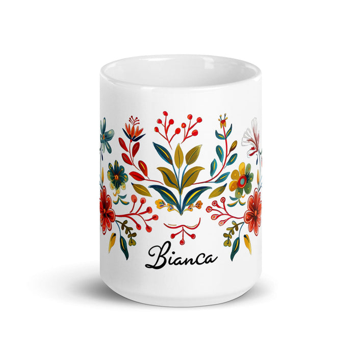 Bianca Exclusive Name Art Piece Home Office Work Coffee Mug Mexican Spanish Pride Gift Cup One-Of-A-Kind Calligraphy White Glossy Mug | B9 Mexicada