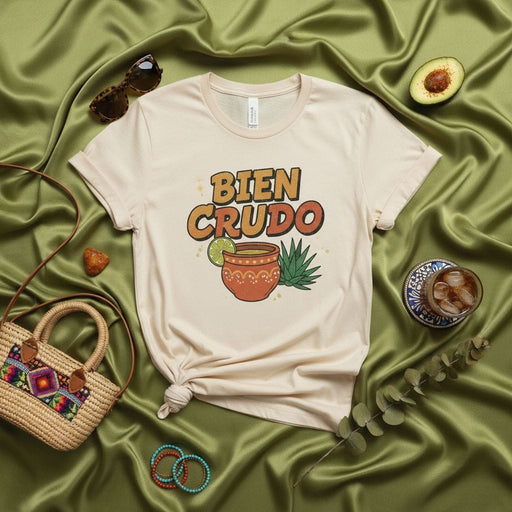 Bien Crudo Shirt Funny Mexican Hangover T-Shirt, Fiesta Party Drinking Tee, Retro Vintage Style Graphic Top, Spanish Slang Word Gift for Him Her, Cinco de Mayo Drinking Shirt, Mexican Heritage Celebration Apparel Mexicada