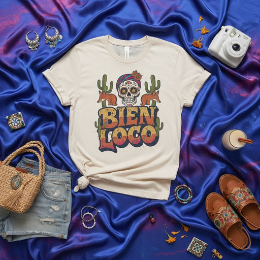 Bien Loco Sugar Skull Shirt, Day of the Dead Tee, Dia de los Muertos, Desert Fox Cactus Unisex T-Shirt, Cinco de Mayo Festival Outfit Mexicada