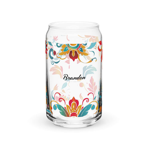 Brandon Exclusive Name Art Piece Can-Shaped Glass Home Office Work Mexican Spanish Gift Cup One-Of-A-Kind Calligraphy Glass | B21 Mexicada 16 oz