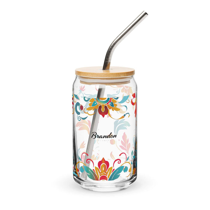 Brandon Exclusive Name Art Piece Can-Shaped Glass Home Office Work Mexican Spanish Gift Cup One-Of-A-Kind Calligraphy Glass | B21 Mexicada 16 oz With Lid & Straw