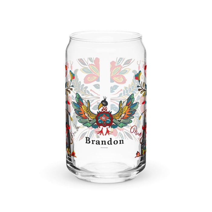 Brandon Exclusive Name Art Piece Can-Shaped Glass Home Office Work Mexican Spanish Pride Gift Cup One-Of-A-Kind Calligraphy Glass | B10 Mexicada 16 oz