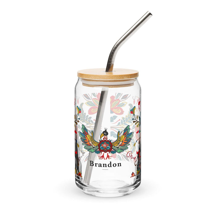 Brandon Exclusive Name Art Piece Can-Shaped Glass Home Office Work Mexican Spanish Pride Gift Cup One-Of-A-Kind Calligraphy Glass | B10 Mexicada 16 oz With Lid & Straw