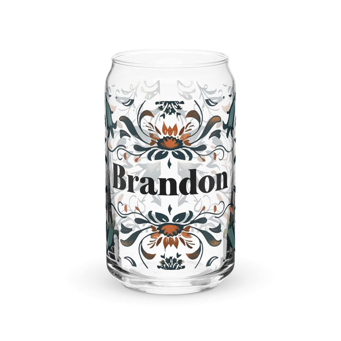 Brandon Exclusive Name Art Piece Can-Shaped Glass Home Office Work Mexican Spanish Pride Gift Cup One-Of-A-Kind Calligraphy Glass | B11 Mexicada 16 oz