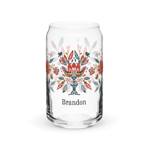 Brandon Exclusive Name Art Piece Can-Shaped Glass Home Office Work Mexican Spanish Pride Gift Cup One-Of-A-Kind Calligraphy Glass | B13 Mexicada 16 oz