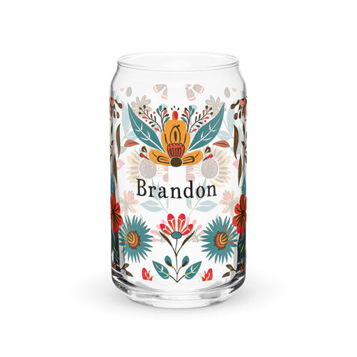 Brandon Exclusive Name Art Piece Can-Shaped Glass Home Office Work Mexican Spanish Pride Gift Cup One-Of-A-Kind Calligraphy Glass | B14 Mexicada 16 oz