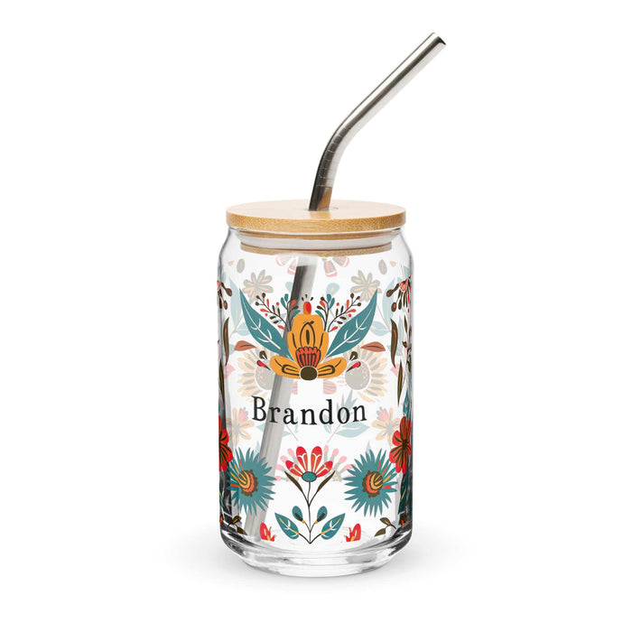 Brandon Exclusive Name Art Piece Can-Shaped Glass Home Office Work Mexican Spanish Pride Gift Cup One-Of-A-Kind Calligraphy Glass | B14 Mexicada 16 oz With Lid & Straw