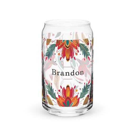 Brandon Exclusive Name Art Piece Can-Shaped Glass Home Office Work Mexican Spanish Pride Gift Cup One-Of-A-Kind Calligraphy Glass | B15 Mexicada 16 oz