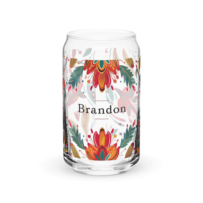 Brandon Exclusive Name Art Piece Can-Shaped Glass Home Office Work Mexican Spanish Pride Gift Cup One-Of-A-Kind Calligraphy Glass | B15 Mexicada 16 oz