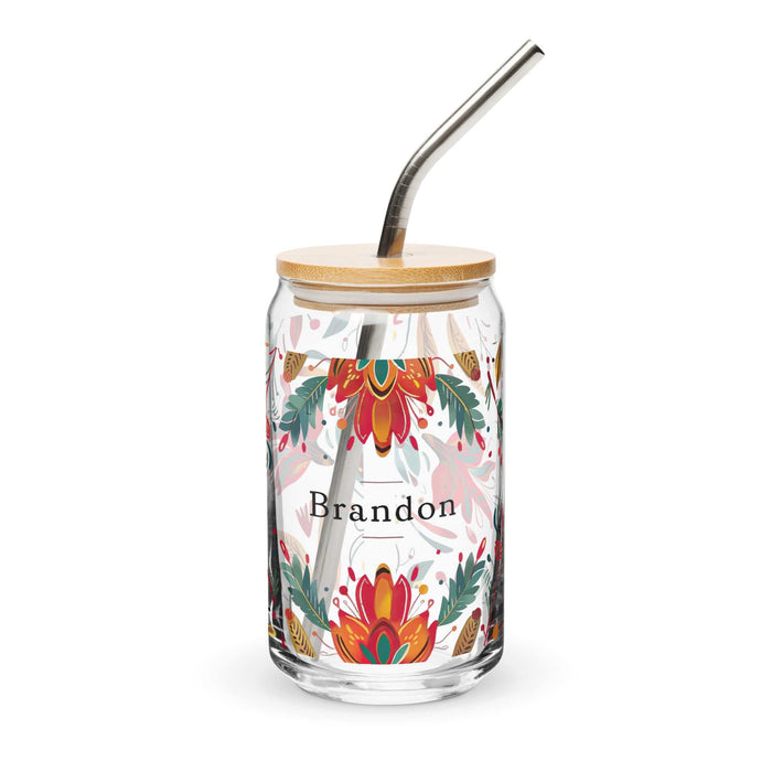 Brandon Exclusive Name Art Piece Can-Shaped Glass Home Office Work Mexican Spanish Pride Gift Cup One-Of-A-Kind Calligraphy Glass | B15 Mexicada 16 oz With Lid & Straw