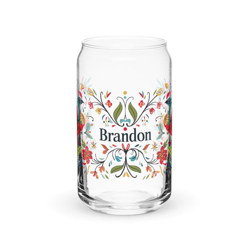 Brandon Exclusive Name Art Piece Can-Shaped Glass Home Office Work Mexican Spanish Pride Gift Cup One-Of-A-Kind Calligraphy Glass | B18 Mexicada 16 oz