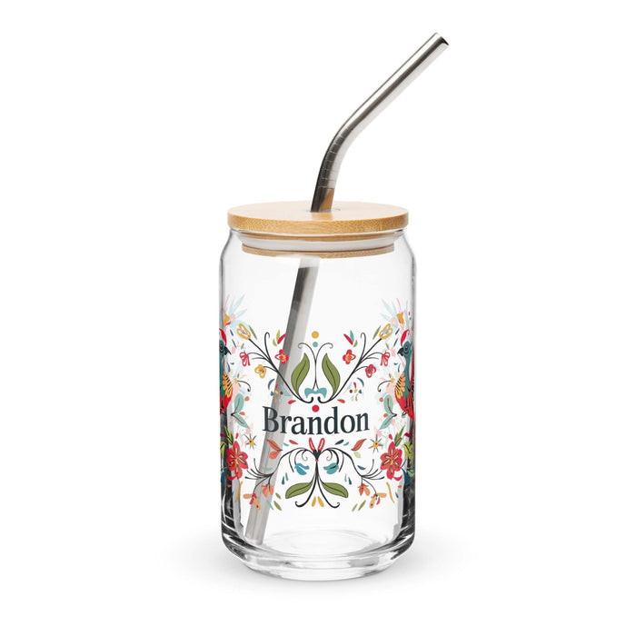 Brandon Exclusive Name Art Piece Can-Shaped Glass Home Office Work Mexican Spanish Pride Gift Cup One-Of-A-Kind Calligraphy Glass | B18 Mexicada 16 oz With Lid & Straw