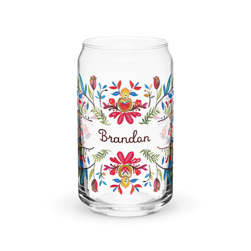 Brandon Exclusive Name Art Piece Can-Shaped Glass Home Office Work Mexican Spanish Pride Gift Cup One-Of-A-Kind Calligraphy Glass | B19 Mexicada 16 oz (No Lid No Straw)