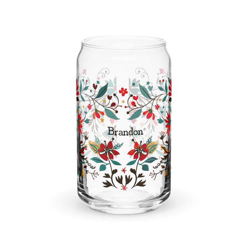 Brandon Exclusive Name Art Piece Can-Shaped Glass Home Office Work Mexican Spanish Pride Gift Cup One-Of-A-Kind Calligraphy Glass | B20 Mexicada 16 oz