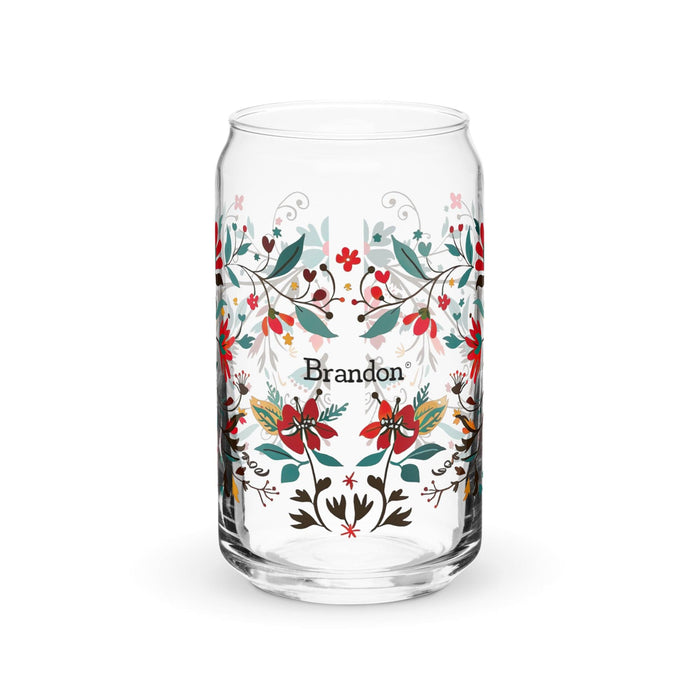 Brandon Exclusive Name Art Piece Can-Shaped Glass Home Office Work Mexican Spanish Pride Gift Cup One-Of-A-Kind Calligraphy Glass | B20 Mexicada 16 oz