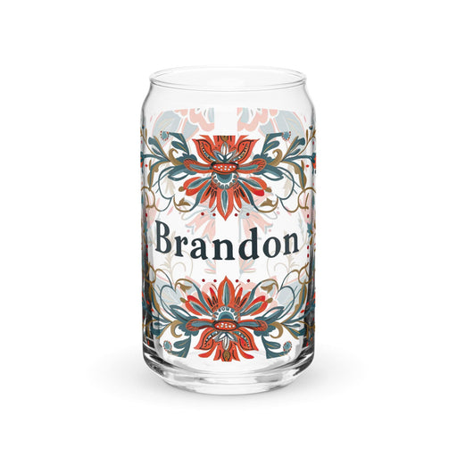 Brandon Exclusive Name Art Piece Can-Shaped Glass Home Office Work Mexican Spanish Pride Gift Cup One-Of-A-Kind Calligraphy Glass | B22 Mexicada 16 oz