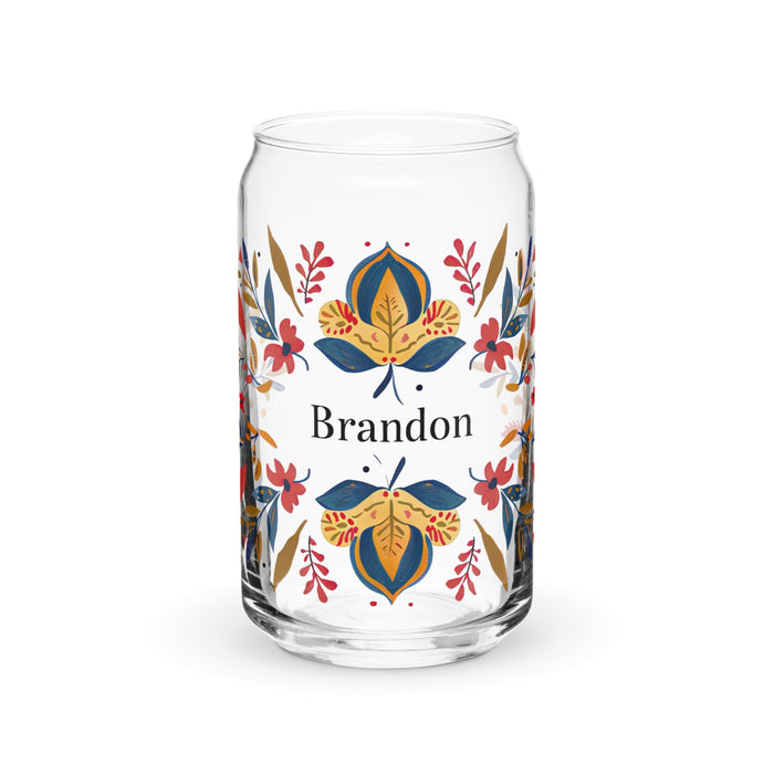 Brandon Exclusive Name Art Piece Can-Shaped Glass Home Office Work Mexican Spanish Pride Gift Cup One-Of-A-Kind Calligraphy Glass | B23 Mexicada 16 oz (No Lid No Straw)