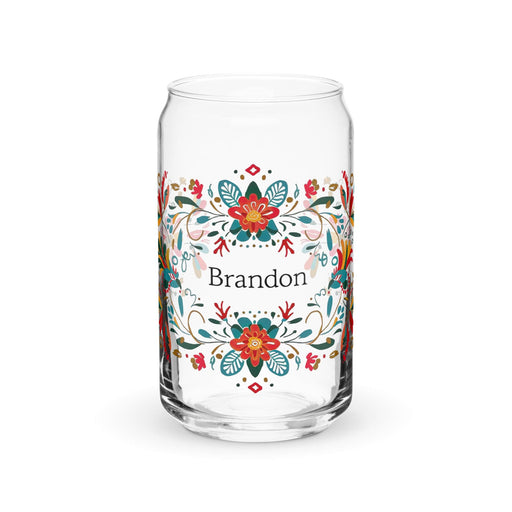 Brandon Exclusive Name Art Piece Can-Shaped Glass Home Office Work Mexican Spanish Pride Gift Cup One-Of-A-Kind Calligraphy Glass | B3 Mexicada 16 oz (No Lid No Straw)