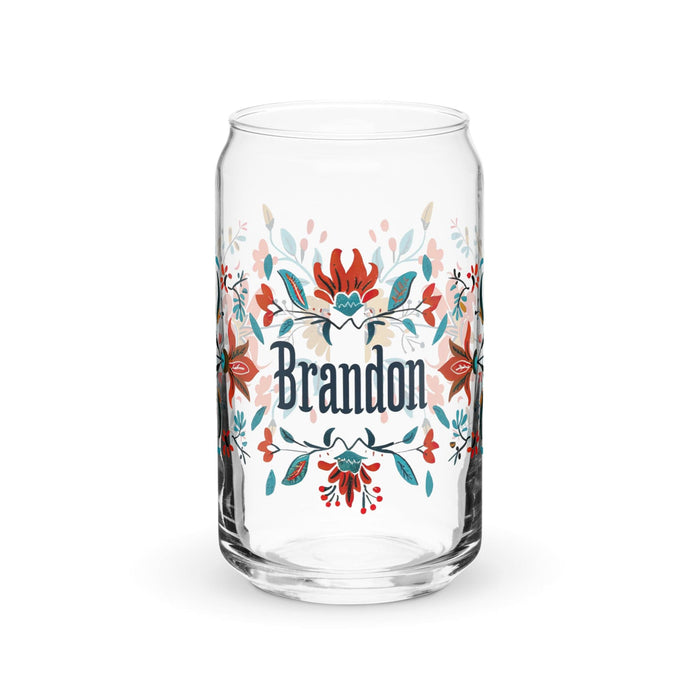 Brandon Exclusive Name Art Piece Can-Shaped Glass Home Office Work Mexican Spanish Pride Gift Cup One-Of-A-Kind Calligraphy Glass | B5 Mexicada 16 oz