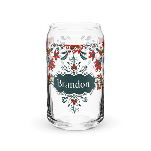 Brandon Exclusive Name Art Piece Can-Shaped Glass Home Office Work Mexican Spanish Pride Gift Cup One-Of-A-Kind Calligraphy Glass | B6 Mexicada 16 oz