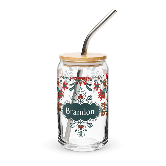 Brandon Exclusive Name Art Piece Can-Shaped Glass Home Office Work Mexican Spanish Pride Gift Cup One-Of-A-Kind Calligraphy Glass | B6 Mexicada 16 oz With Lid & Straw