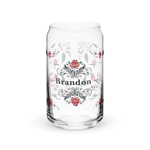 Brandon Exclusive Name Art Piece Can-Shaped Glass Home Office Work Mexican Spanish Pride Gift Cup One-Of-A-Kind Calligraphy Glass | B7 Mexicada 16 oz