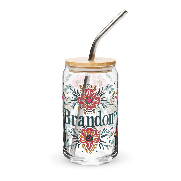 Brandon Exclusive Name Art Piece Can-Shaped Glass Home Office Work Mexican Spanish Pride Gift Cup One-Of-A-Kind Calligraphy Glass | B8 Mexicada 16 oz With Lid & Straw