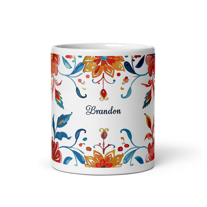 Brandon Exclusive Name Art Piece Home Office Work Coffee Mug Mexican Spanish Pride Gift Cup One-Of-A-Kind Calligraphy White Glossy Mug | B1 Mexicada