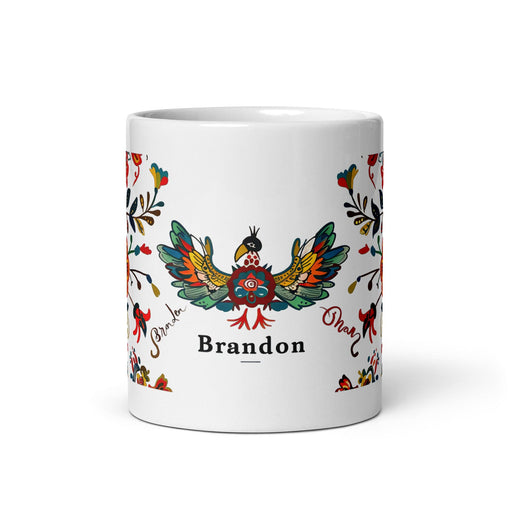 Brandon Exclusive Name Art Piece Home Office Work Coffee Mug Mexican Spanish Pride Gift Cup One-Of-A-Kind Calligraphy White Glossy Mug | B10 Mexicada