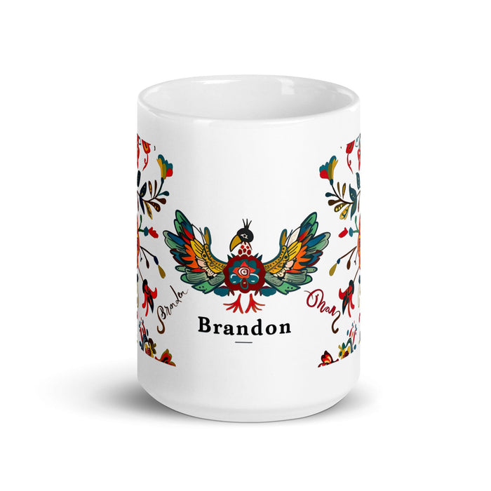 Brandon Exclusive Name Art Piece Home Office Work Coffee Mug Mexican Spanish Pride Gift Cup One-Of-A-Kind Calligraphy White Glossy Mug | B10 Mexicada