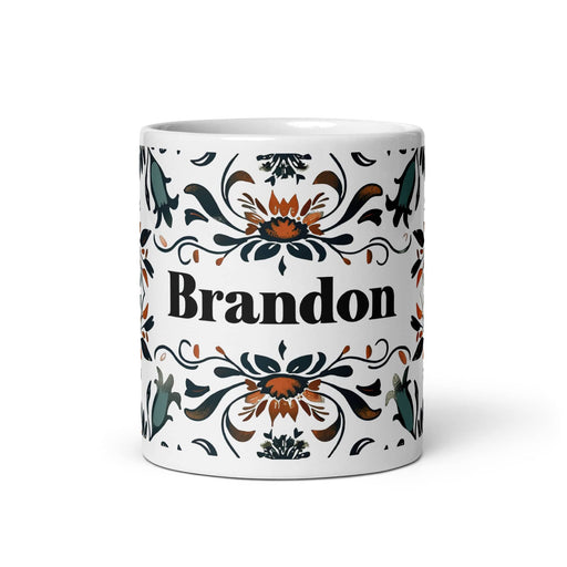 Brandon Exclusive Name Art Piece Home Office Work Coffee Mug Mexican Spanish Pride Gift Cup One-Of-A-Kind Calligraphy White Glossy Mug | B11 Mexicada