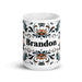 Brandon Exclusive Name Art Piece Home Office Work Coffee Mug Mexican Spanish Pride Gift Cup One-Of-A-Kind Calligraphy White Glossy Mug | B11 Mexicada