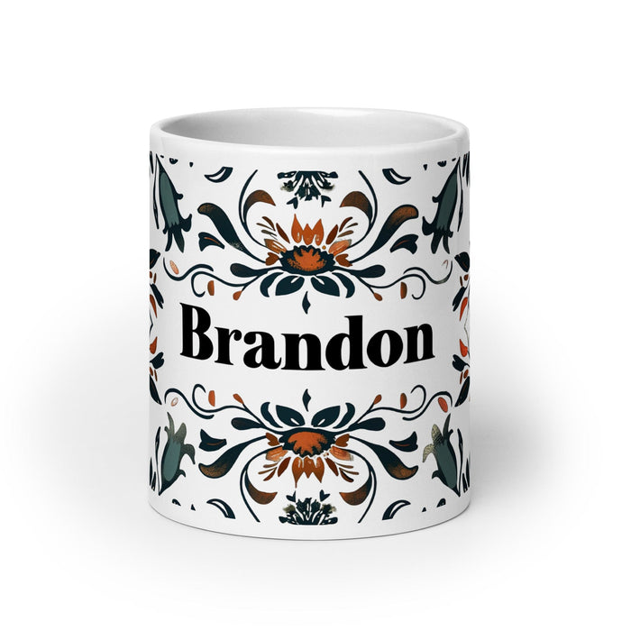 Brandon Exclusive Name Art Piece Home Office Work Coffee Mug Mexican Spanish Pride Gift Cup One-Of-A-Kind Calligraphy White Glossy Mug | B11 Mexicada