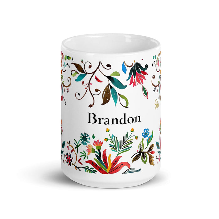 Brandon Exclusive Name Art Piece Home Office Work Coffee Mug Mexican Spanish Pride Gift Cup One-Of-A-Kind Calligraphy White Glossy Mug | B12 Mexicada