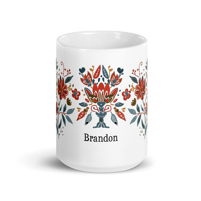 Brandon Exclusive Name Art Piece Home Office Work Coffee Mug Mexican Spanish Pride Gift Cup One-Of-A-Kind Calligraphy White Glossy Mug | B13 Mexicada